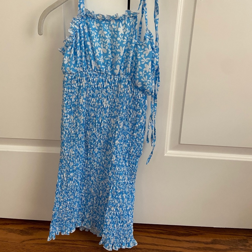 blue floral mini dress